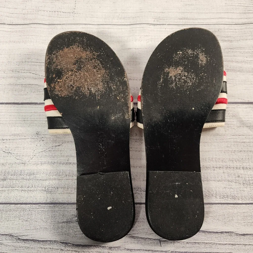 Lauren Ralph Lauren Natania Striped Leather Slide Sandals White Black Red 6.5B
